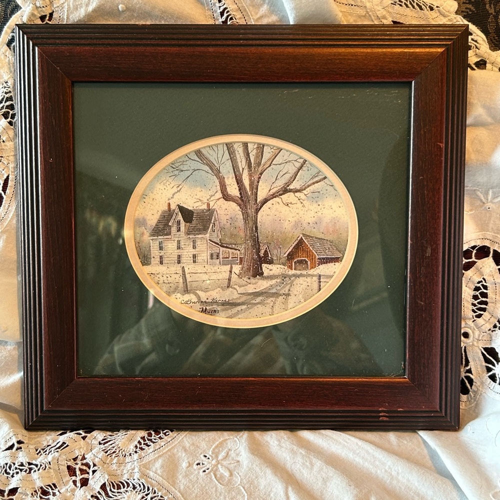 Catherine Karnes Munn picture wood frame matted Victorian home and barns